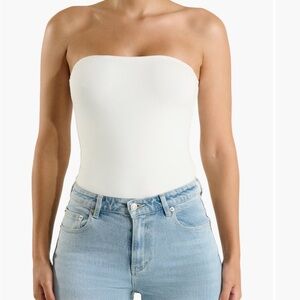 Naked Wardrobe White Strapless Bodysuit